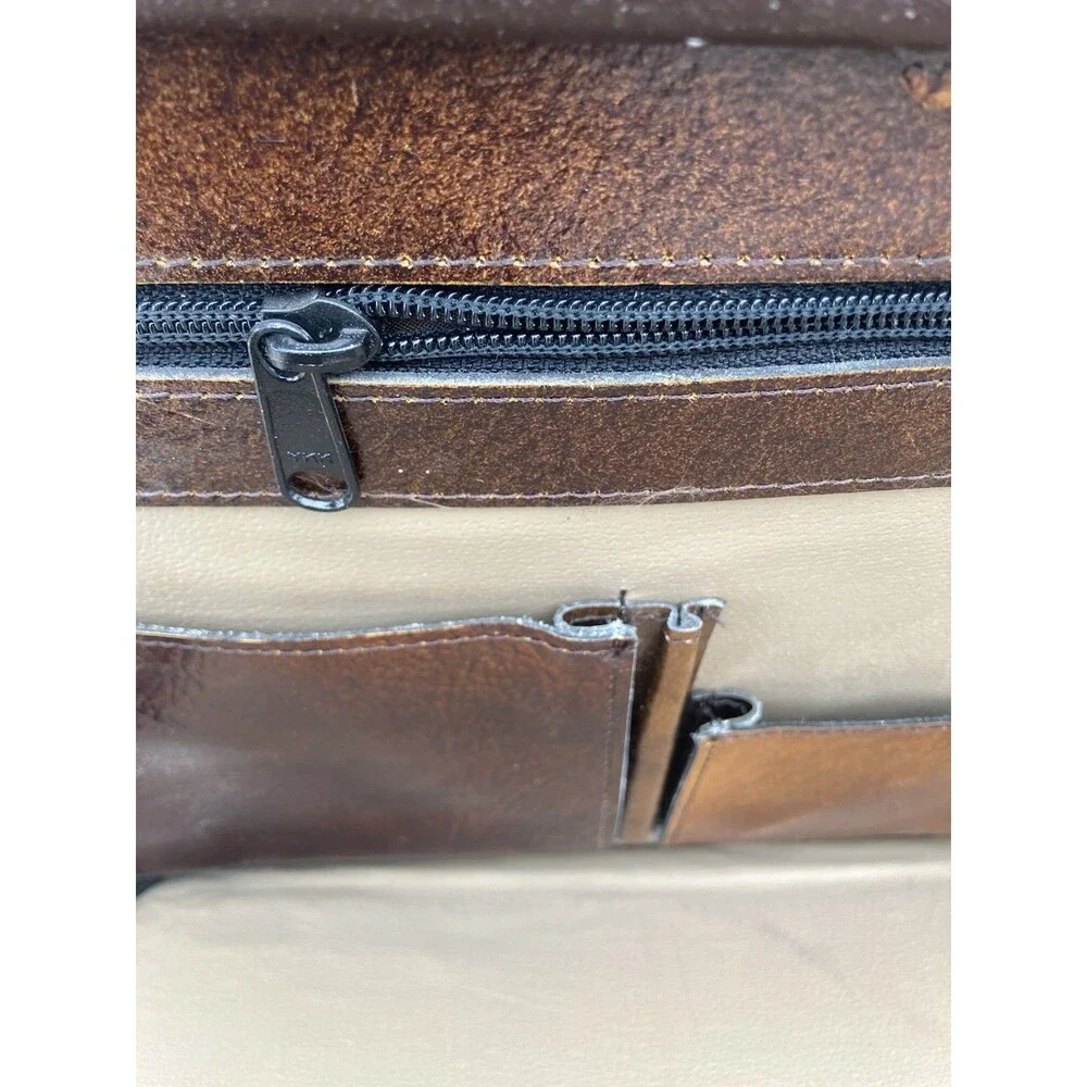 17”x11.5” VTG Brown Leather Briefcase 2 Handle Multiple Pockets Korea